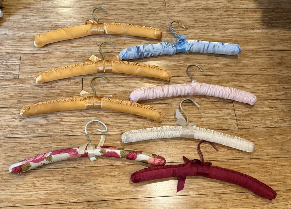 Vintage Padded Hangers Satin Boudoir Lingerie Clothes Colorful Lot of 8